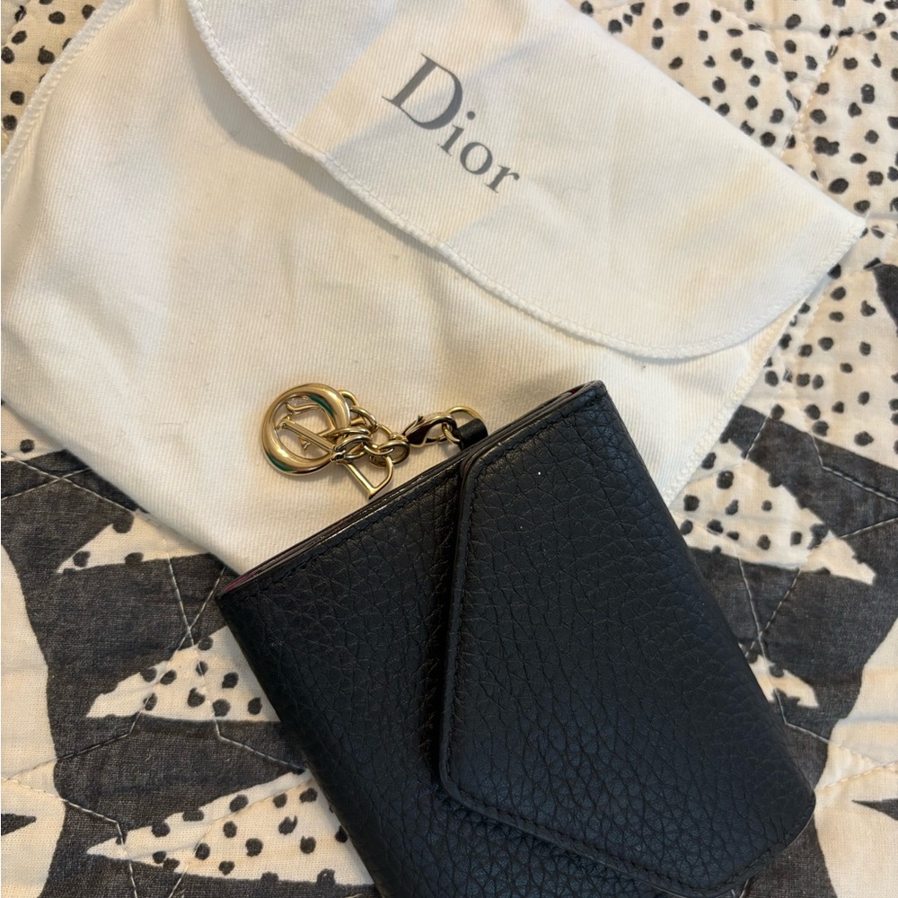Dior Black Leather Wallet with Gold Charm